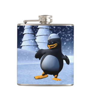 Cute Winter Sailor Penguin Snowy Holiday Art Hip Flask