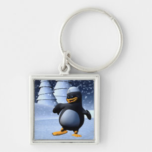 Cute Winter Sailor Penguin Snowy Holiday Art Key Ring