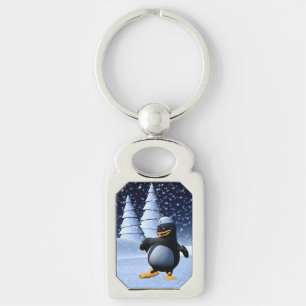 Cute Winter Sailor Penguin Snowy Holiday Art Key Ring