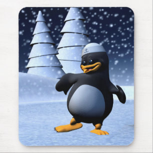 Cute Winter Sailor Penguin Snowy Holiday Art Mouse Pad