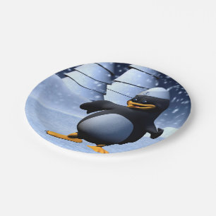 Cute Winter Sailor Penguin Snowy Holiday Art Paper Plate