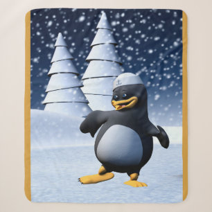 Cute Winter Sailor Penguin Snowy Holiday Art Sherpa Blanket