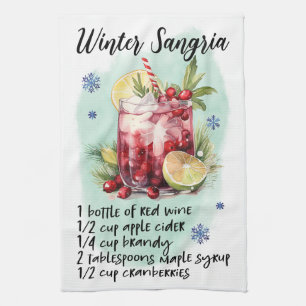 Cute Winter Sangria Christmas Drink Recipe Tea Towel