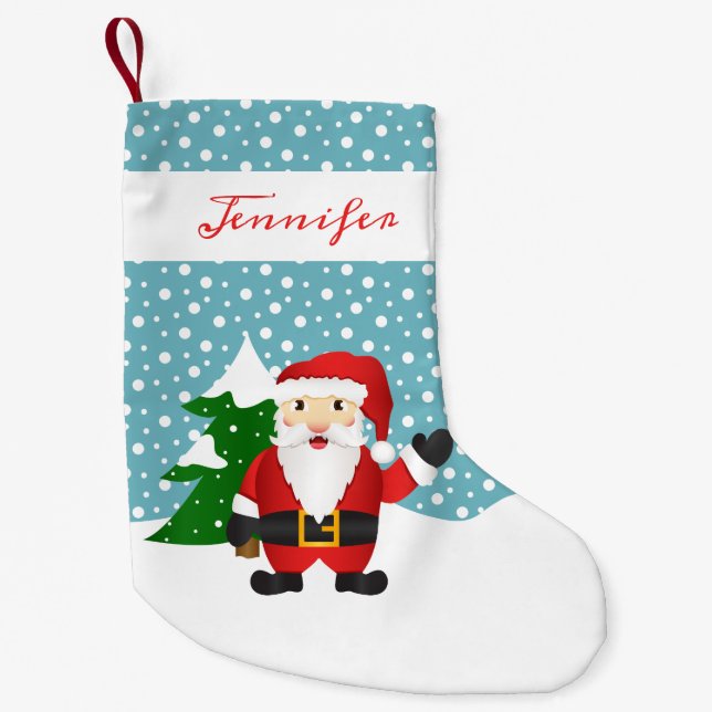 Cute Winter Santa Claus With Personalizable Name Small Christmas Stocking (Front)