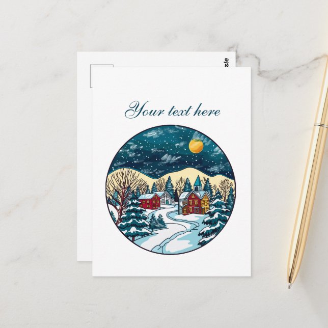 Cute Winter scene customisable Postcard (Front/Back In Situ)