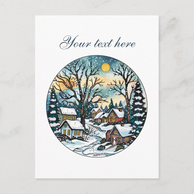 Cute Winter scene customisable  Postcard (Front)