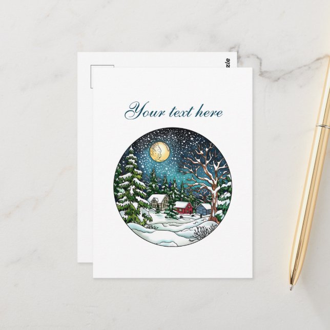 Cute Winter scene customisable  Postcard (Front/Back In Situ)