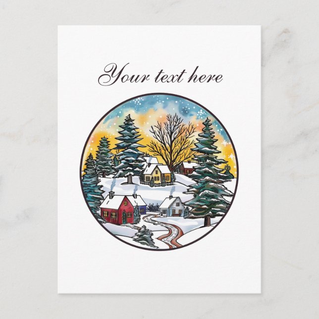 Cute Winter scene customisable  Postcard (Front)