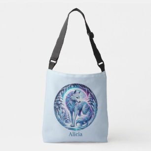 Cute Winter Seasonal wolf lovers add name Crossbody Bag