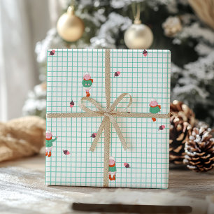 Cute Winter Sheep & Acorns on Mint Grid- Christmas Wrapping Paper