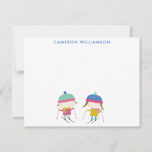 Cute Winter Skiing Kids Personalised Stationery Card