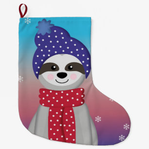 Cute Winter Sloth Large Christmas Stocking
