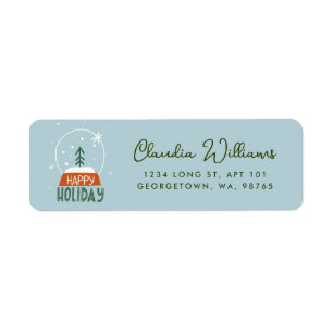 Cute Winter Snow Globe Holiday Blue Return Address Label