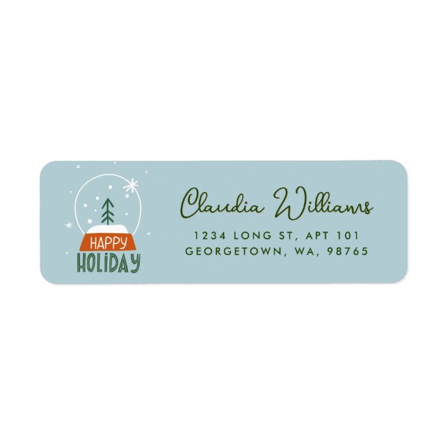 Cute Winter Snow Globe Holiday Blue Return Address Label (Front)