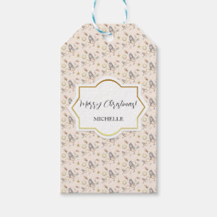 Cute Winter Snow Sparrow Watercolor Golden Gift Tags