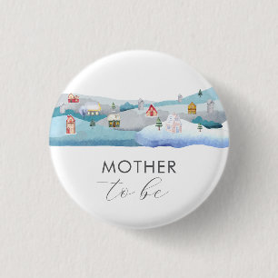 Cute Winter Snow Village Mother To Be Baby Shower 3 Cm Round Badge