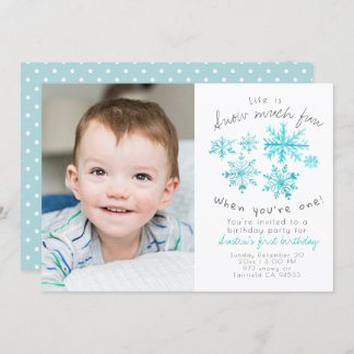 Cute winter snowflake first birthday photo invite