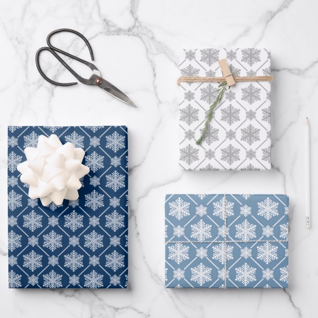 Cute Winter Snowflake Pattern Wrapping Paper Sheet (Front)
