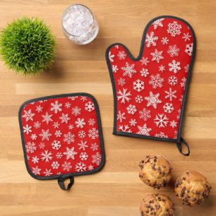 Cute Winter snowflakes tiled pattern Oven Mitt & Pot Holder Set