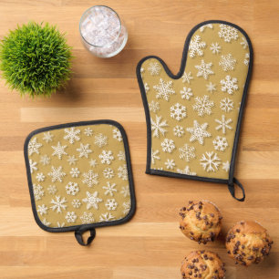 Cute Winter snowflakes tiled pattern  Oven Mitt & Pot Holder Set