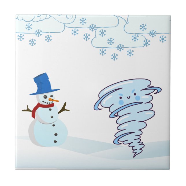 Cute winter snowman and wind ceramic tile (Front)