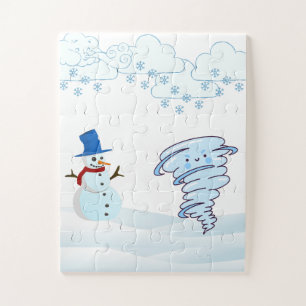 Cute winter snowman and wind jigsaw puzzle
