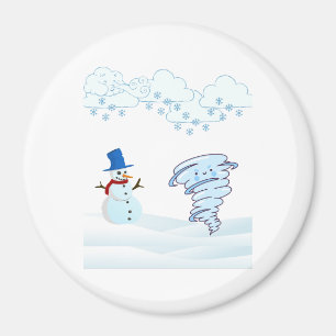 Cute winter snowman and wind magnet