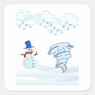 Cute winter snowman and wind square sticker