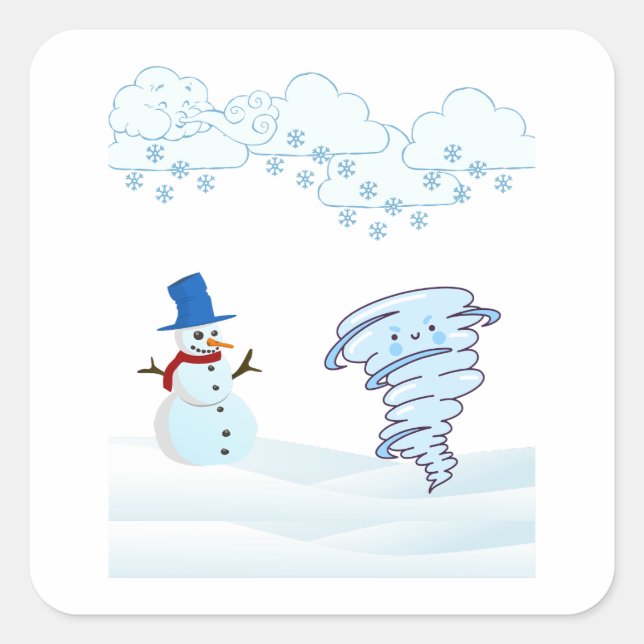 Cute winter snowman and wind square sticker (Front)