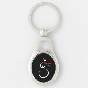 Cute Winter Snowman Black Key Ring