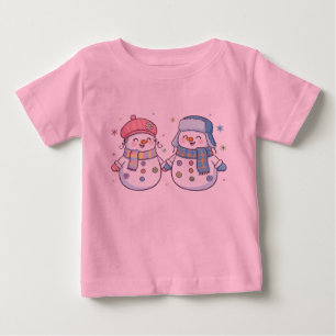 Cute Winter Snowman Couple Holding Hands Baby T-Shirt