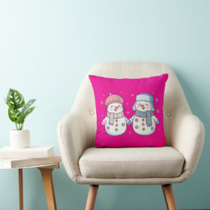 Cute Winter Snowman Couple Holding Hands Cushion