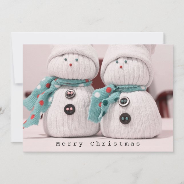 Cute Winter Snowman Couple with Scarves Holiday Card (Front)