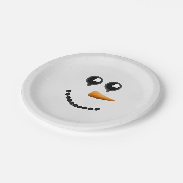 Cute Winter Snowman Face Paper Plate (Angled)