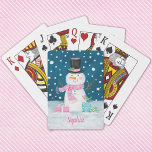 Cute Winter Snowman Holiday Playing Cards<br><div class="desc">Cute navy blue,  pink and white snowman playing cards. Customise this with your name,  or other text. You can also change the font,  adjust the font size and font colour,  move the text,  add additional text fields,  etc.Designed for you by Blackberry Boulevard.</div>