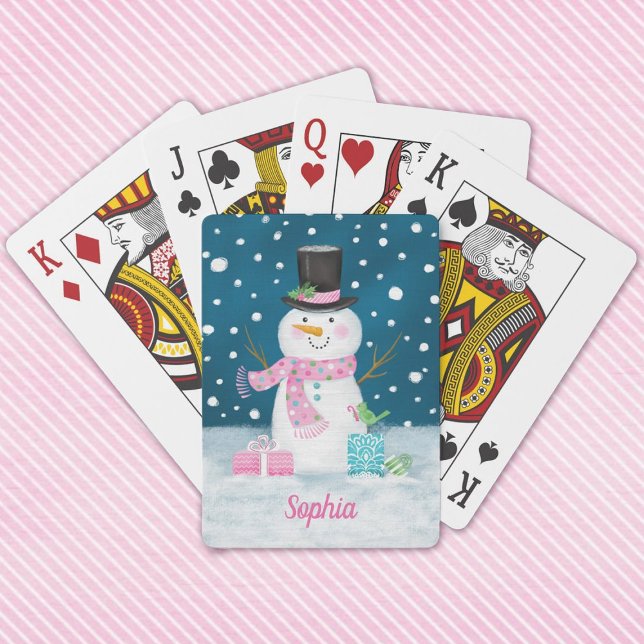 Cute Winter Snowman Holiday Playing Cards (Cute snowman playing cards make a fun stocking stuffer. Personalize with your name.)