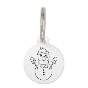 Cute Winter Snowman Line Art Illustration Pet Tag