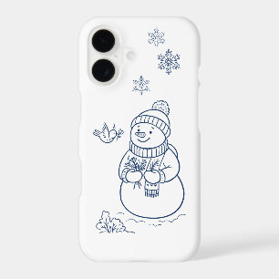 Cute Winter Snowman   Minimal Line Art