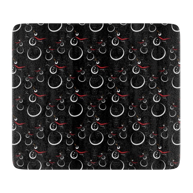 Cute Winter Snowman Pattern Black Cutting Board (Front)
