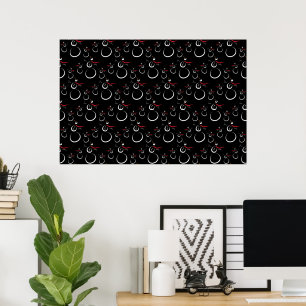 Cute Winter Snowman Pattern Black Poster