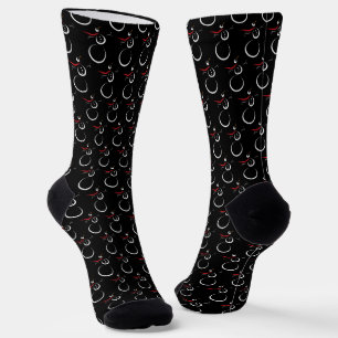 Cute Winter Snowman Pattern Black Socks