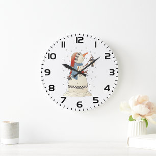 Cute Winter Snowwoman with Lantern  Large Clock