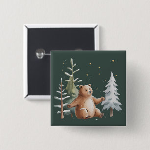 Cute Winter Snowy Bear Whimsical Woodland Winter 15 Cm Square Badge