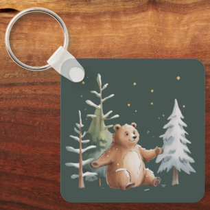 Cute Winter Snowy Bear Whimsical Woodland Winter Key Ring