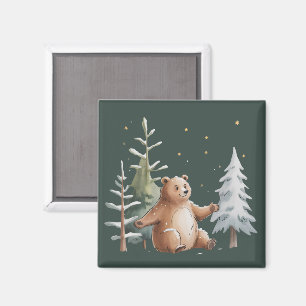 Cute Winter Snowy Bear Whimsical Woodland Winter Magnet