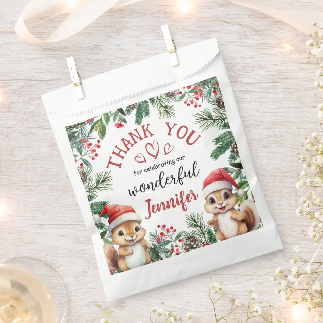 Cute Winter Squirrel Christmas 2nd Birthday  Favour Bag (Clipped)