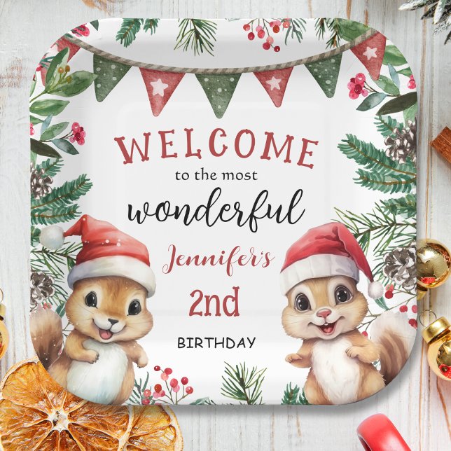 Cute Winter Squirrel Christmas 2nd Birthday Paper Plate (Creator Uploaded)