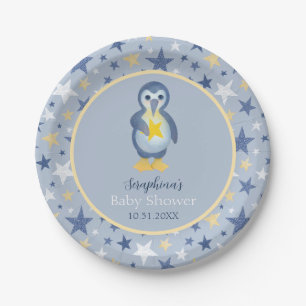 Cute Winter Star Penguin Baby Shower Paper Plate