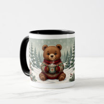 Cute Winter Teddy Bear with Hot Cocoa Sweater Mug