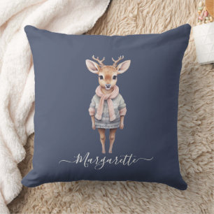 Cute winter theme pastel colour deer custom name cushion